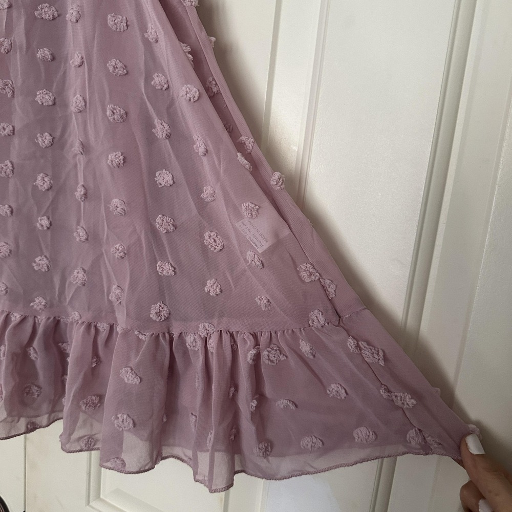 Shein Dress Womens Large Purple Swiss Dot V Neck Flutter Sleeve Ruffle Mini - Picture 5 of 10